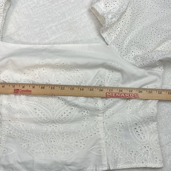 H&M white cotton crop top with eyelet puff sleeves XL - Picture 9 of 11